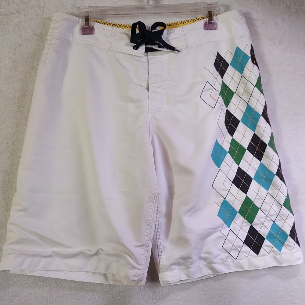 Old Navy White Argyle Board Shorts